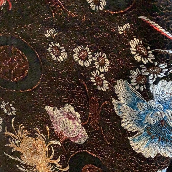 Vintage UNITS Petite M Brown Silk Blend Floral Asian Style Top Jacket Sz M - Picture 7 of 11